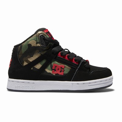 DC Pure High Tops Kid's Black/Camo/Red Skate Shoes Australia Sale XNF-759